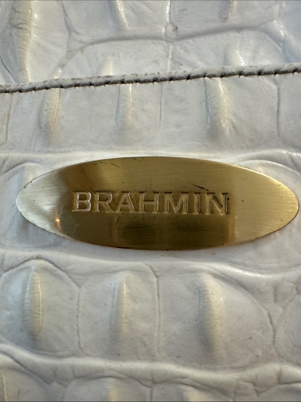 Brahmin Melbourne Croc Embossed Leather Tote Bag Linen Cream Gold - Picture 4 of 12